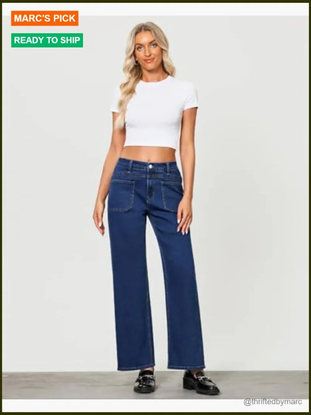 High Waisted Wide Leg Stretchy Retro Denim Pants with Pouch Pockets